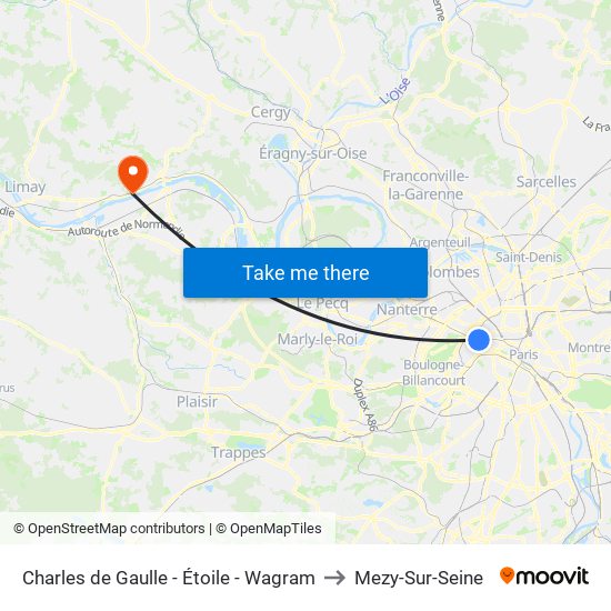 Charles de Gaulle - Étoile - Wagram to Mezy-Sur-Seine map