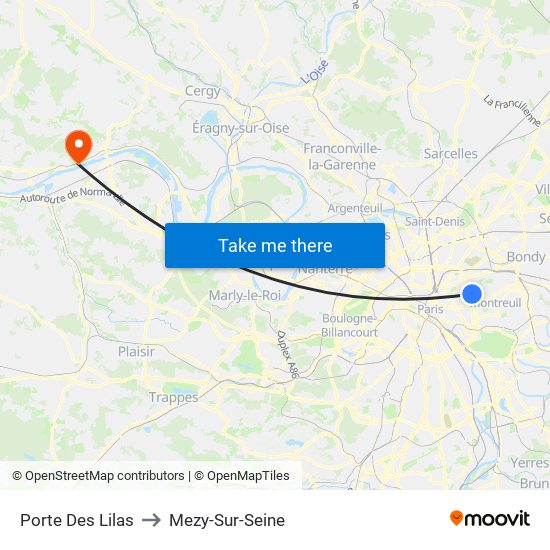 Porte Des Lilas to Mezy-Sur-Seine map