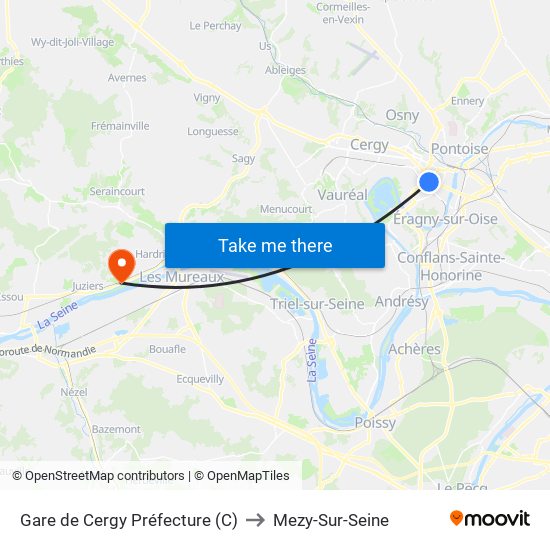 Gare de Cergy Préfecture (C) to Mezy-Sur-Seine map