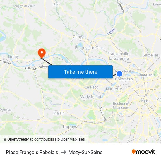 Place François Rabelais to Mezy-Sur-Seine map