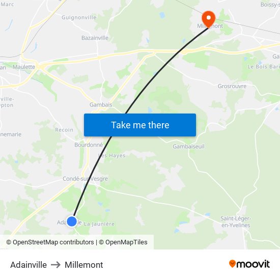 Adainville to Millemont map