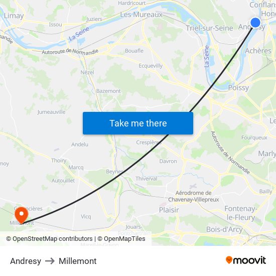 Andresy to Millemont map