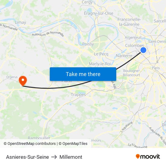 Asnieres-Sur-Seine to Millemont map