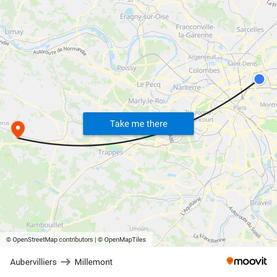 Aubervilliers to Millemont map