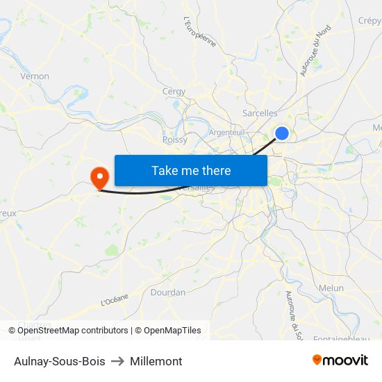 Aulnay-Sous-Bois to Millemont map