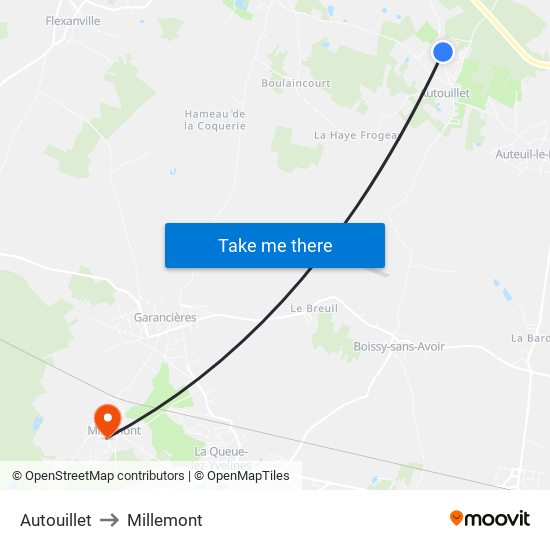 Autouillet to Millemont map