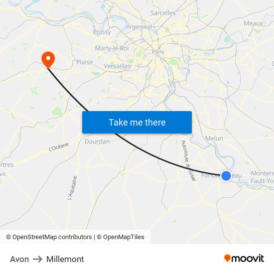 Avon to Millemont map