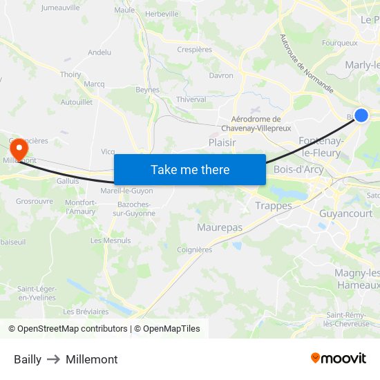 Bailly to Millemont map