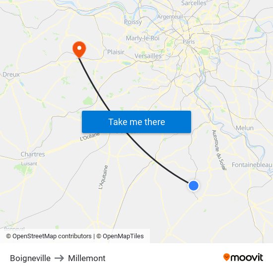 Boigneville to Millemont map