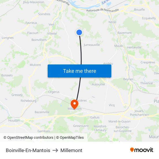 Boinville-En-Mantois to Millemont map