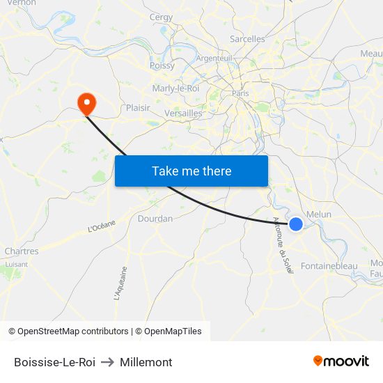 Boissise-Le-Roi to Millemont map