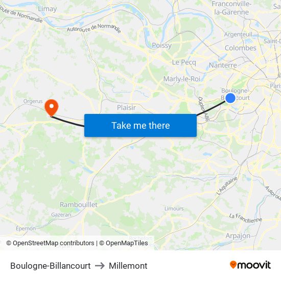 Boulogne-Billancourt to Millemont map