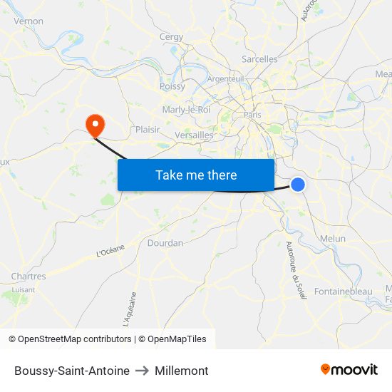 Boussy-Saint-Antoine to Millemont map