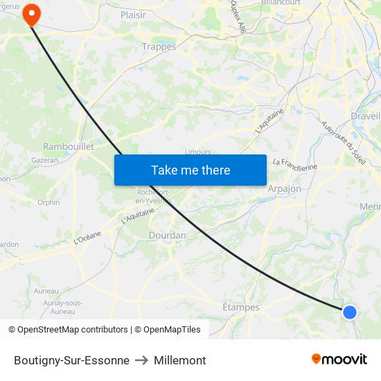 Boutigny-Sur-Essonne to Millemont map
