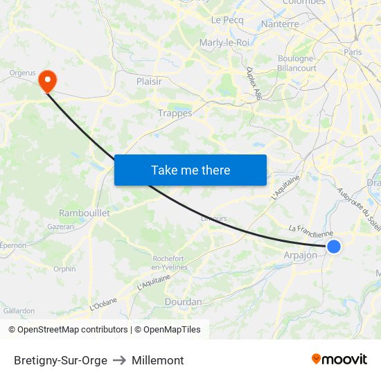 Bretigny-Sur-Orge to Millemont map