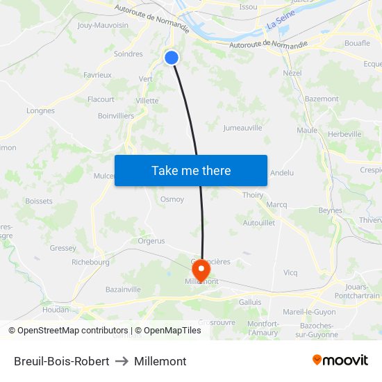 Breuil-Bois-Robert to Millemont map