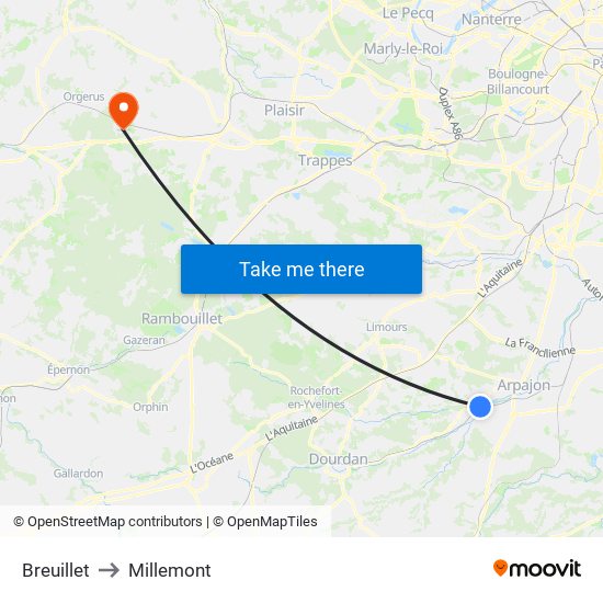 Breuillet to Millemont map