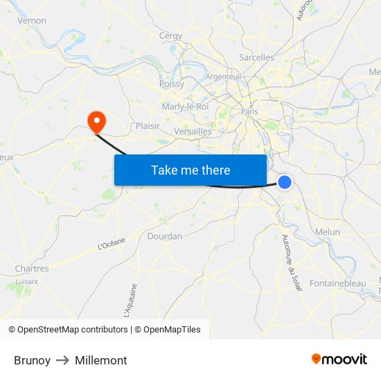 Brunoy to Millemont map