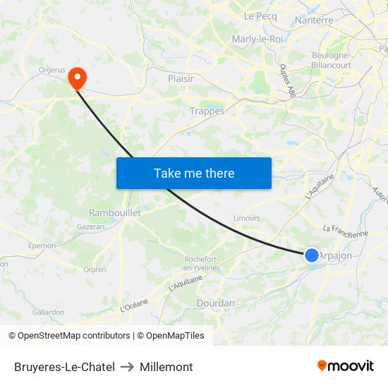 Bruyeres-Le-Chatel to Millemont map