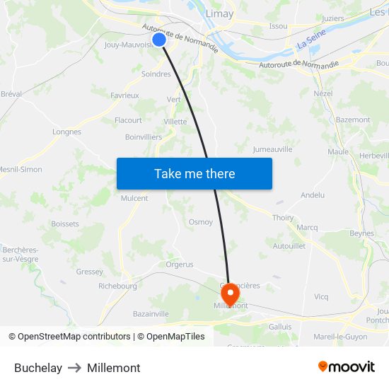 Buchelay to Millemont map