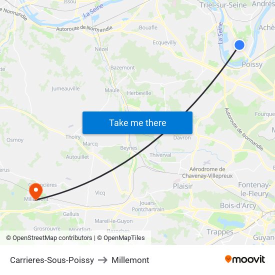 Carrieres-Sous-Poissy to Millemont map