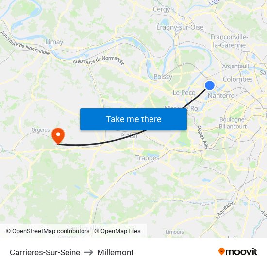 Carrieres-Sur-Seine to Millemont map