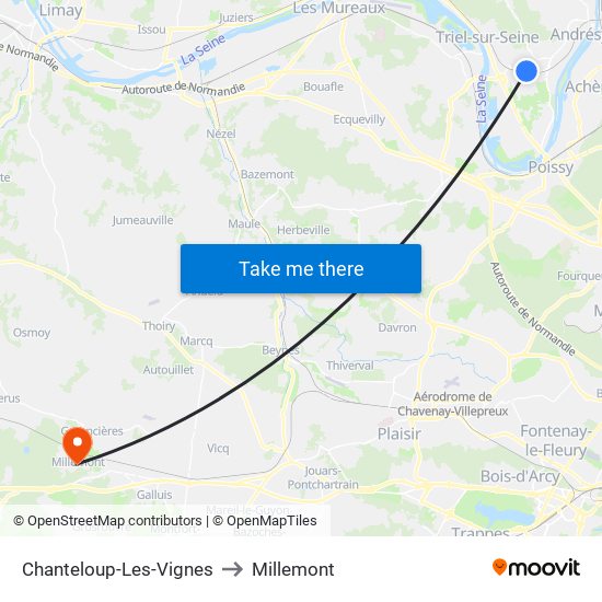Chanteloup-Les-Vignes to Millemont map