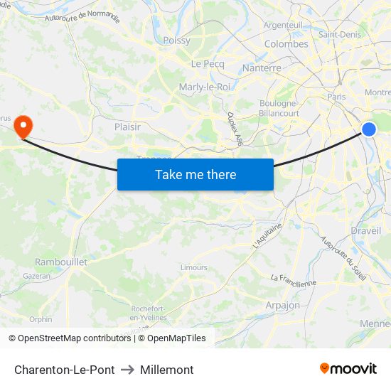 Charenton-Le-Pont to Millemont map