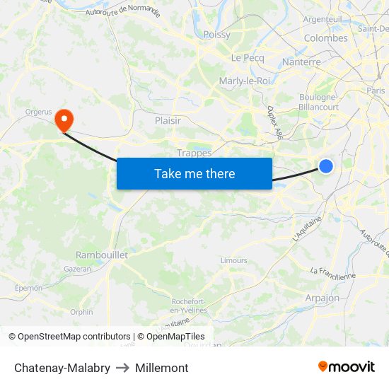 Chatenay-Malabry to Millemont map