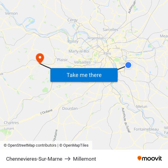 Chennevieres-Sur-Marne to Millemont map