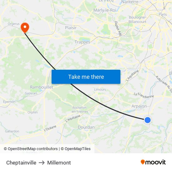 Cheptainville to Millemont map