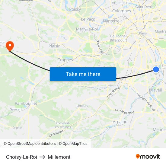 Choisy-Le-Roi to Millemont map