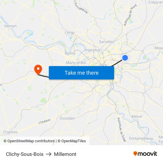 Clichy-Sous-Bois to Millemont map