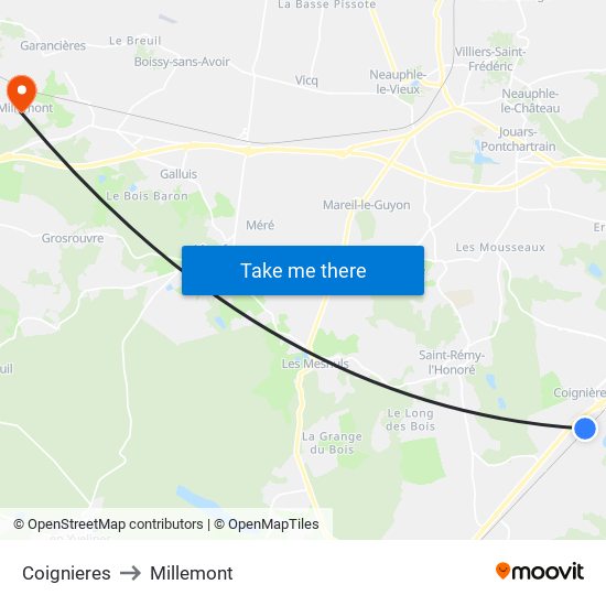 Coignieres to Millemont map