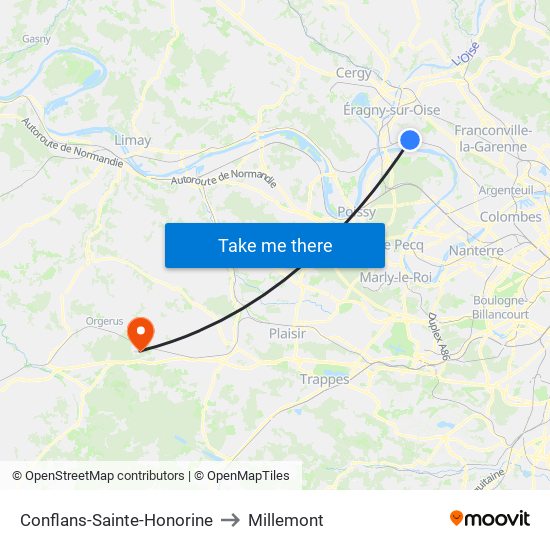 Conflans-Sainte-Honorine to Millemont map