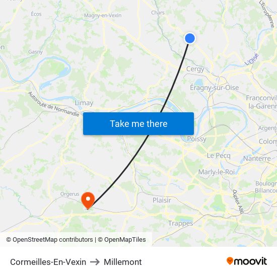 Cormeilles-En-Vexin to Millemont map