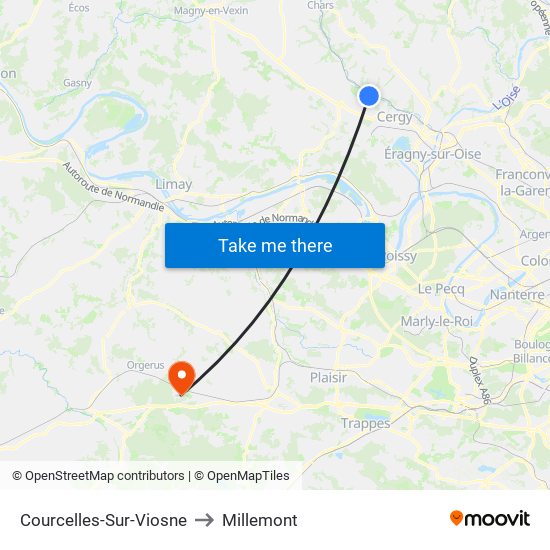 Courcelles-Sur-Viosne to Millemont map