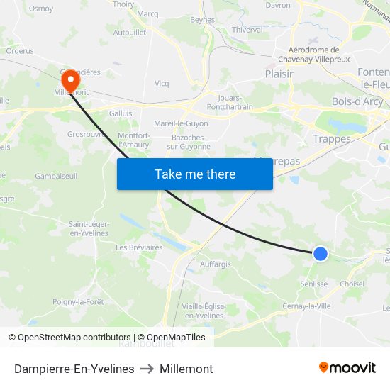 Dampierre-En-Yvelines to Millemont map