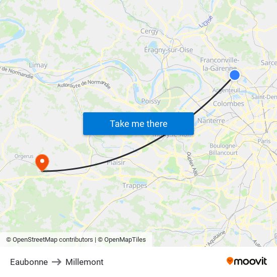 Eaubonne to Millemont map