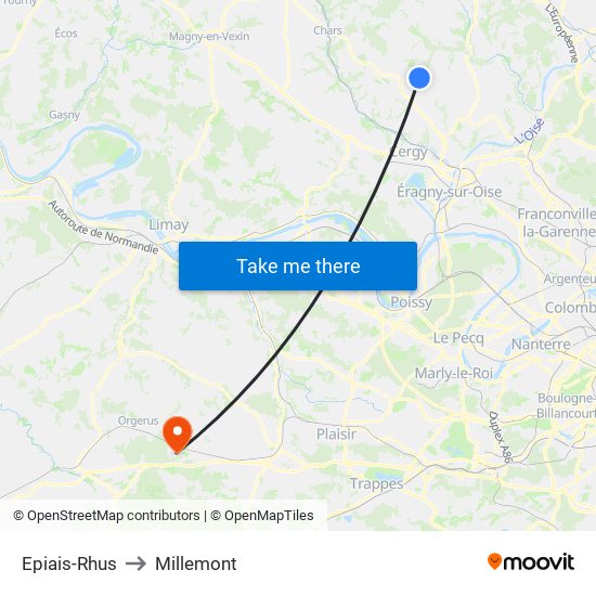 Epiais-Rhus to Millemont map
