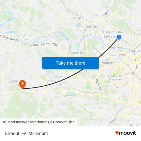 Ermont to Millemont map