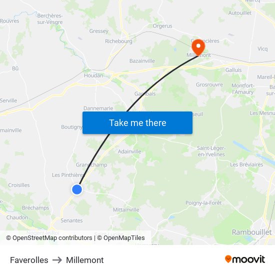 Faverolles to Millemont map