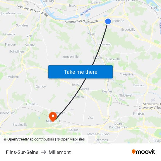 Flins-Sur-Seine to Millemont map