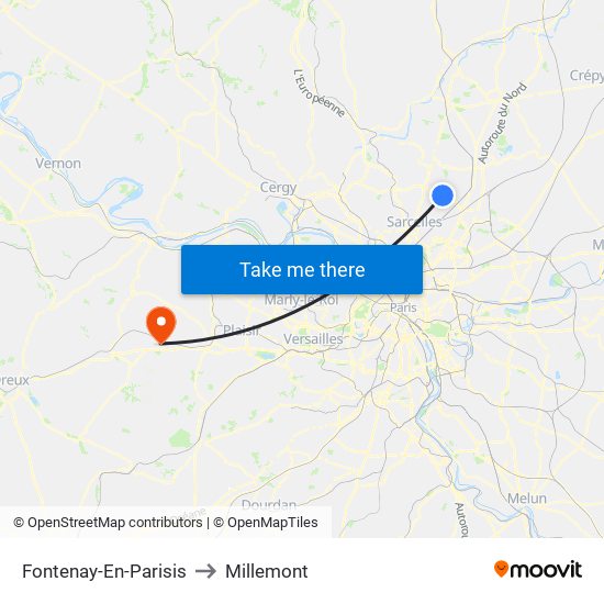 Fontenay-En-Parisis to Millemont map