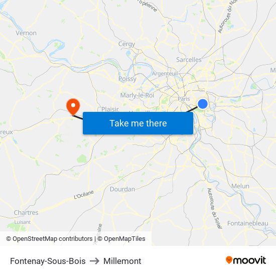 Fontenay-Sous-Bois to Millemont map