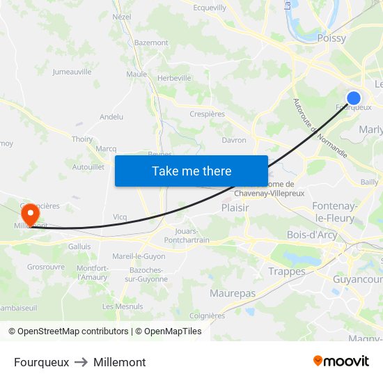 Fourqueux to Millemont map