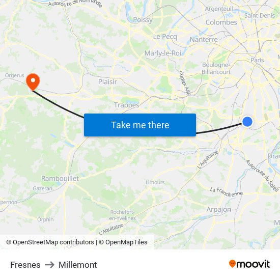Fresnes to Millemont map
