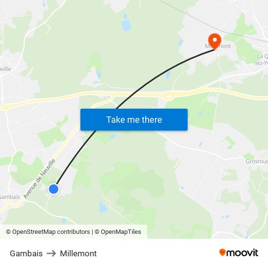 Gambais to Millemont map