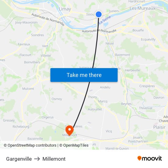 Gargenville to Millemont map