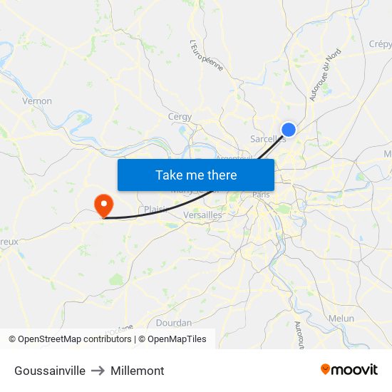 Goussainville to Millemont map